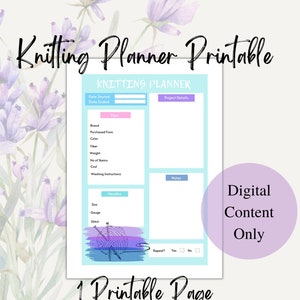 Knitting Planner Printable, Knitting Project Planner Page, Gift for Knitters