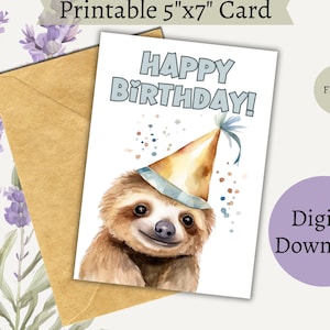 Sloth Happy Birthday Card, Friends Birthday Card, Instant Download Birthday Card, Cute Sloth Greeting Card from Child to Mom, Sloth Lover