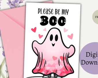Por favor, sé mi tarjeta de San Valentín Boo para novia, tarjeta espeluznante del día de San Valentín para novio, tarjeta paranormal para el día de San Valentín Boo Ghost