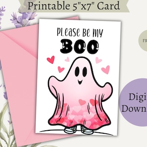 Please Be My Boo Valentine&#39;s Day Card for Girlfriend, Spooky Valentines Day Card for Boyfriend, Paranormal Card for Valentines Day Boo Ghost