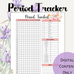 Period Tracker Printable, Health Tracker, Menstrual Cycle Tracker