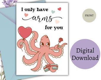 Sólo tengo brazos para ti tarjeta del día de San Valentín para la esposa, feliz tarjeta críptica del día de San Valentín para el marido, divertido pulpo tarjeta de San Valentín amigo