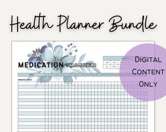 Páginas del planificador de salud física, páginas del planificador de salud mental, seguimiento del período, registro de medicamentos, seguimiento del estado de ánimo imprimible, diario de migraña