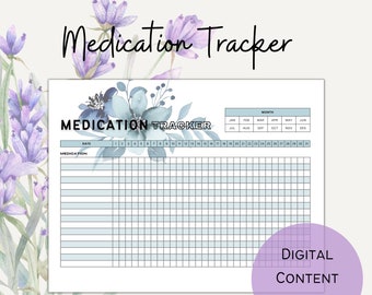 Hoja de trabajo imprimible de seguimiento de medicamentos para el seguimiento de hábitos saludables para Bullet Journal