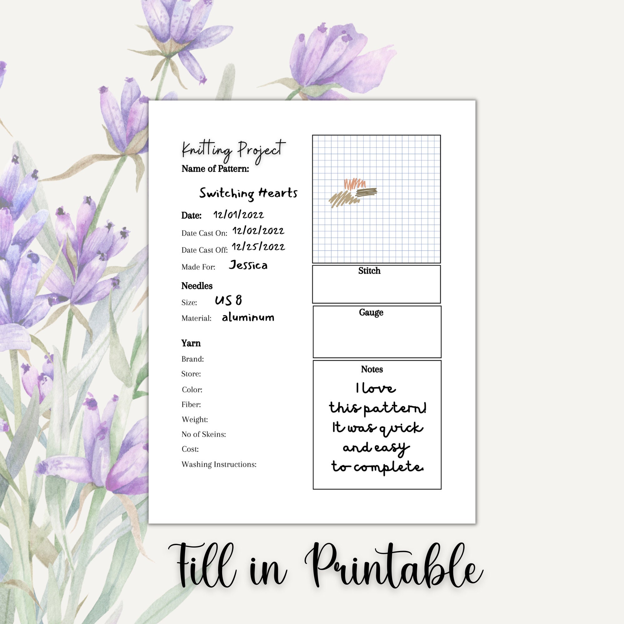 Knitting Pattern Project Planner, Knitting Notebook, Knitter's Journal, Knitting Patterns