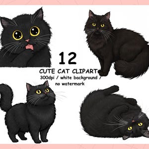 Black Cat Clip Art,Cartoon Cat Clip art,Sleeping Cat Clipart,Cat Clipart,Cat PNG,Cute cat Clipart,Sublimation Design, Black Cat Clipart