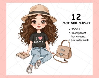Girl Clip Art,Cartoon Clipart Png,Cute Girl Clipart,Girl Sticker, Girl Clipart Face,Kawaii Girl Stickers, Girl Clipart, I Love Mama