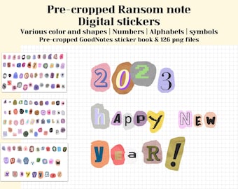 Y2K Goodnotes stickers, ransom note, magazine cut out letters, pre cropped, digital stickers, bullet journal, retro cutout fonts