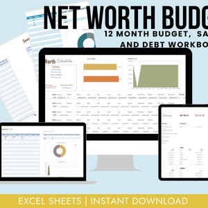 Quick Net Worth 12 Month Annual Budget Excel Template - Minimalist