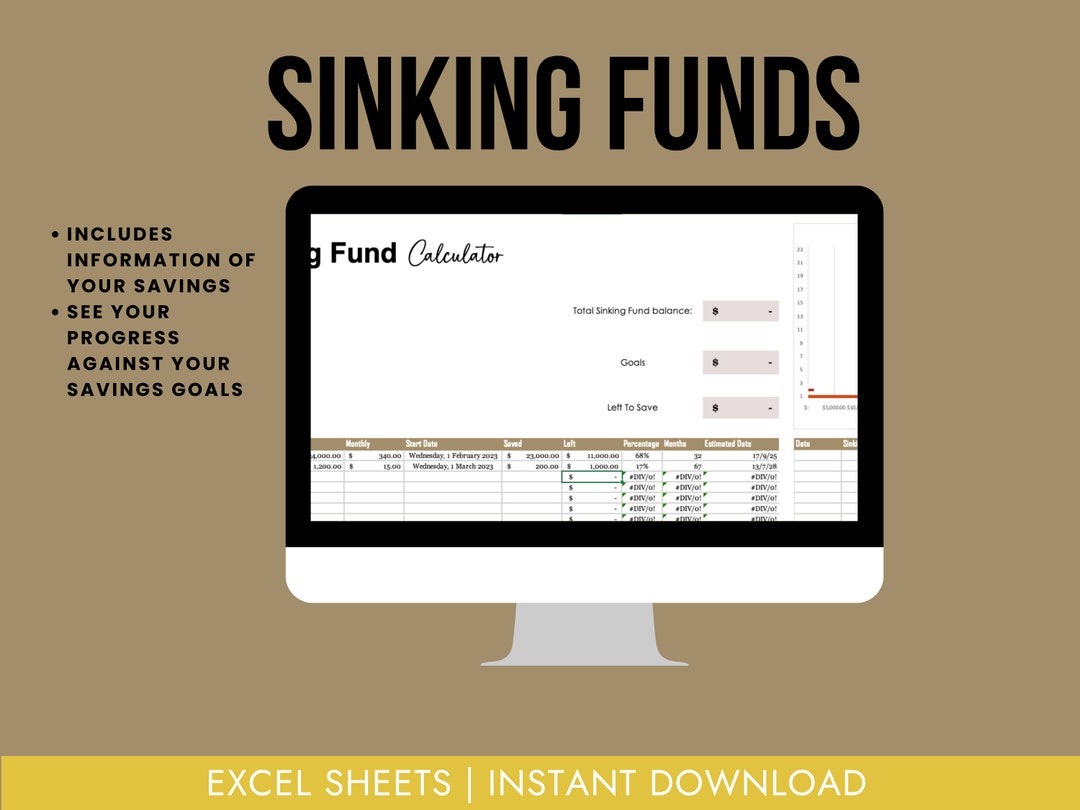 Sinking fund calculator excel template gold minimalist etsy