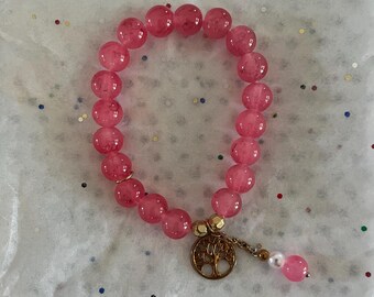 pink tree of life bracelet 16cm