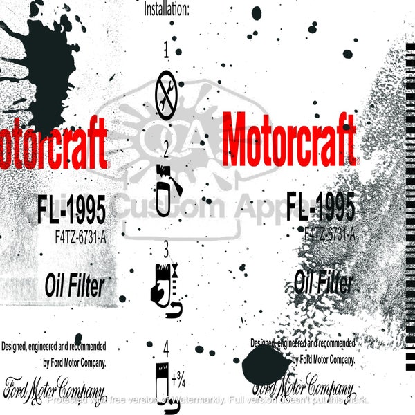 Ford Motorcraft oil filter FL-1995 20oz skinny straight design digital download