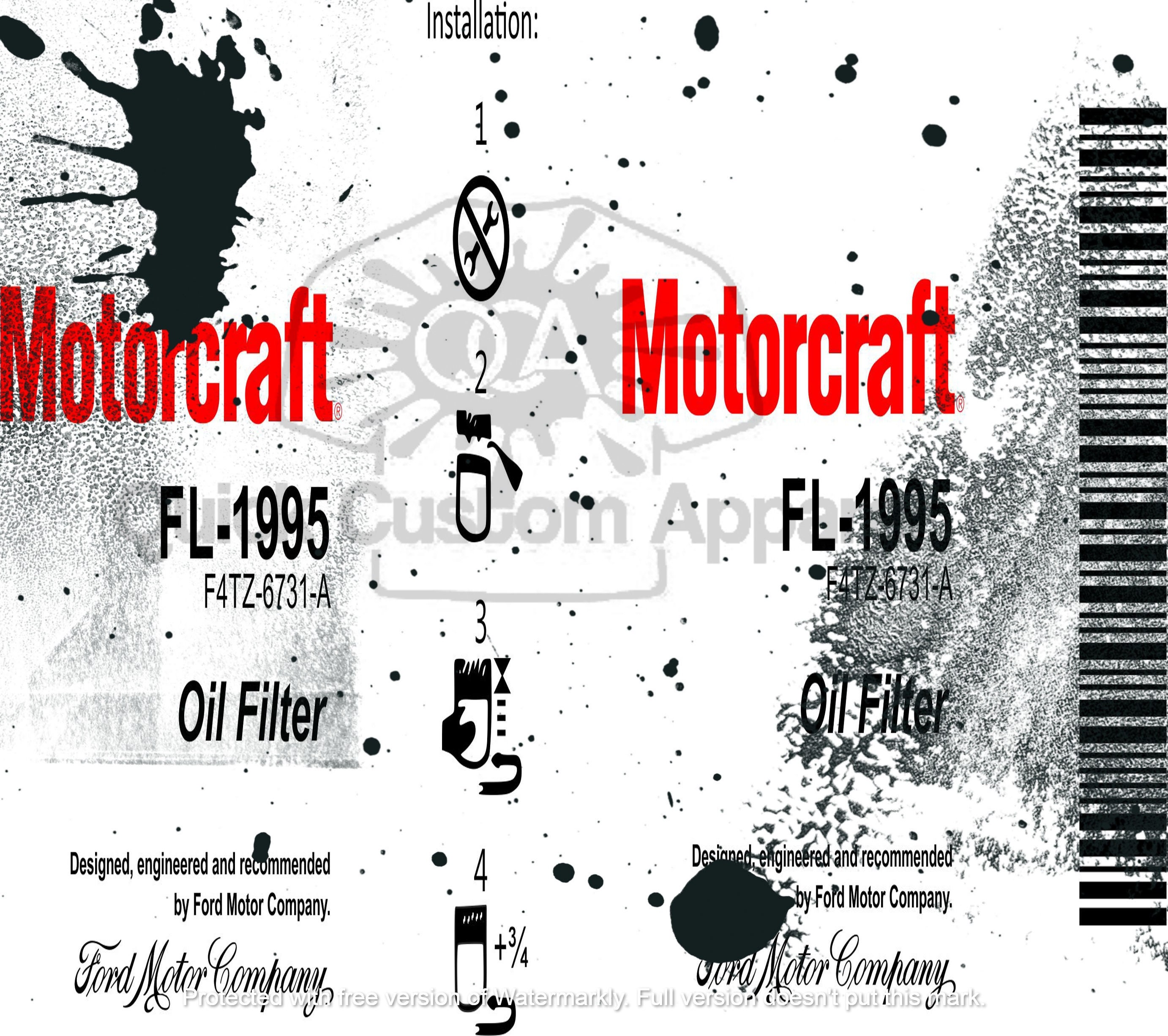 Ford Motorcraft Oil Filter FL-1995 20oz Skinny Straight Design Digital