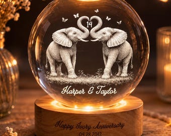 14th Ivory Wedding Anniversary Crystal Ball Night Light, 14th Anniversary Gift, Ivory Anniversary Gift, Couples Gift, The Ivory Year Gift