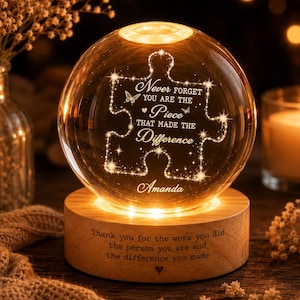 Personalized Crystal Ball Night Light, Thank You Gift for Coworker, Appreciation Gift, Teacher Gift, Employee Leaving Gift, Gifts for Mentor image 1