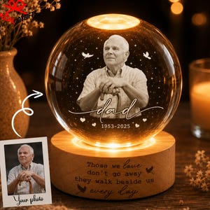 Custom Photo Memorial Night Light, Mom Loss Crystal Ball Light, Mom Remembrance Gift, Dad Memorial Gift, Loss of Father Gift, Sympathy Gift