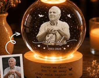 Luz nocturna conmemorativa con foto personalizada, bola de cristal conmemorativa por la pérdida de una madre, regalo para el recuerdo de una madre, regalo conmemorativo por la pérdida de un padre, regalo de condolencias