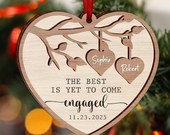 Engaged Wooden 2 Layered Ornament 2025, Custom Engagement Ornament with Names & Date, Engagement Gifts for Couple, Couple Name Ornament