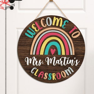 Personalised Teacher Rainbow Classroom Door Sign, Teacher Sign, Classroom Door Hanger, Back To School, Rainbow Classroom Decor, Teacher Gift