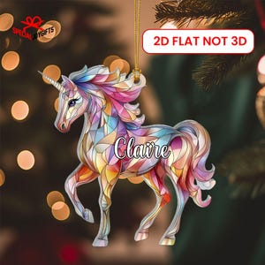 Personalized Unicorn Christmas Ornament, Unicorn 2D Flat Ornament Not 3D, Ornament for Girls, Unicorn Ornament, Unicorn Decor, Baby Girl