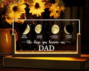 Personalized Dad Moons Phase with Kids Names Night Light, The Day You Became My Dad Gift, Father's Day Gift Gift for Dad, Gift For Husband