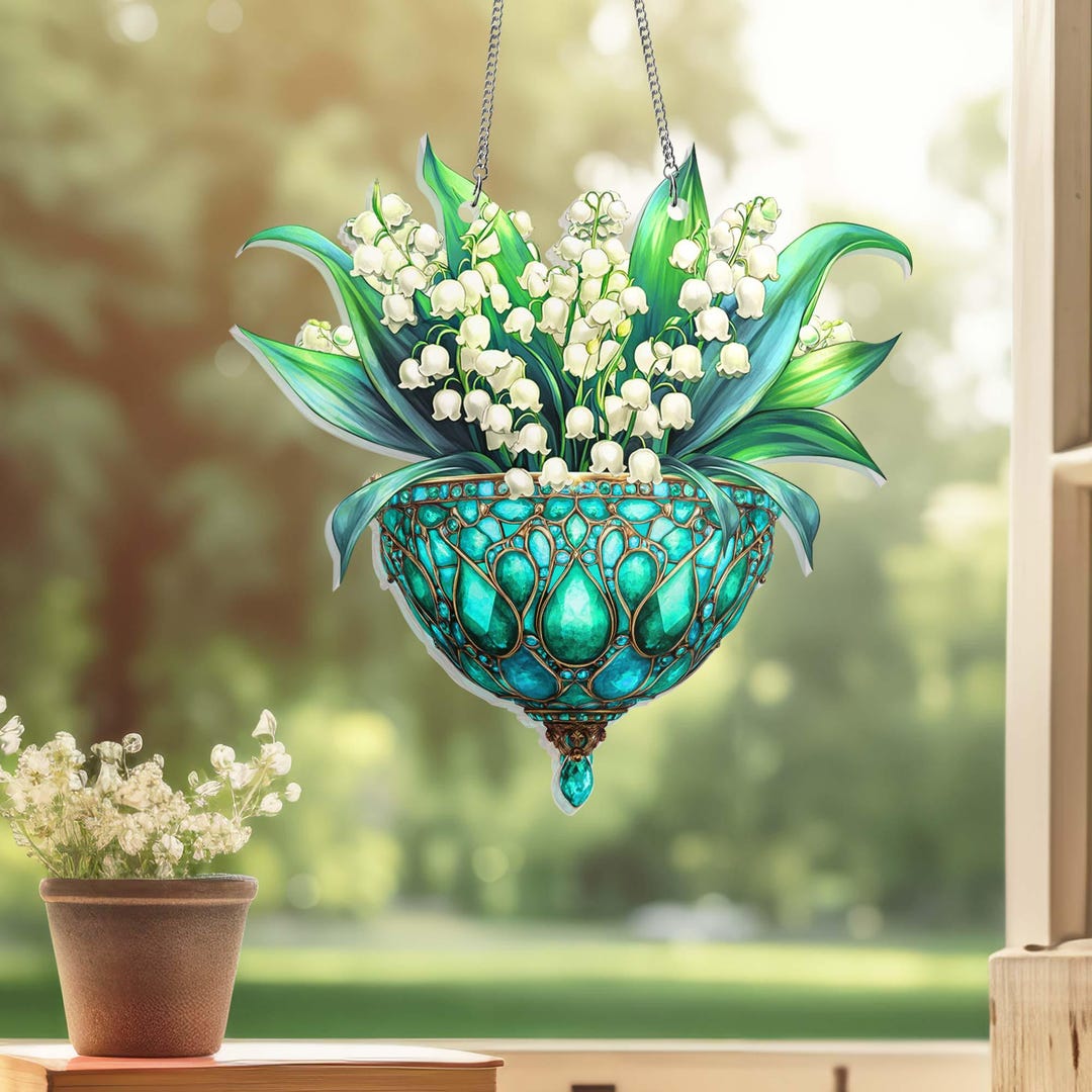Lily of Valley Flower Window Hanging Sign, Flower Acrylic Stained Glass ...