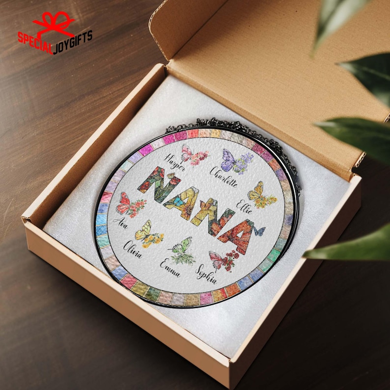 Atrapasueños de cristal personalizado para abuela, regalo para el Día de la Madre, mariposa y flor del mes de nacimiento personalizados con los nombres de los nietos, regalos para mamá imagen 10