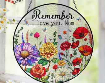 Custom Family Birth Flowers Glass Suncatcher, Custom Mom's Garden Gift,Flower Glass Art,Birth Flower Gift For Nana,Mother's Day Gift For Mom