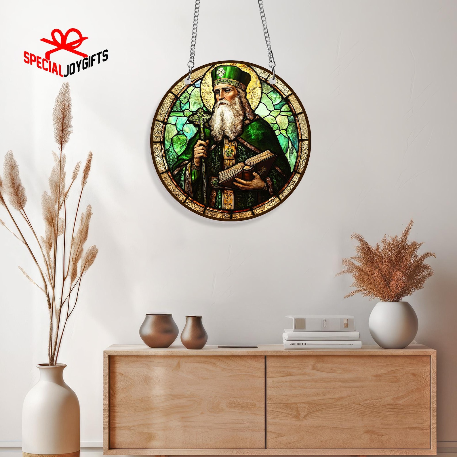 St. Patrick Religious Icon Pattern Saint Patrick Suncatcher Acrylic Window Hanging, Catholic Icon of St ...