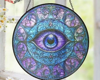 Evil Eye Stained Glass SunCatcher, Evil Eye Light Catcher Window Hanging, Protection Charm Home Decor, House Protection Gift