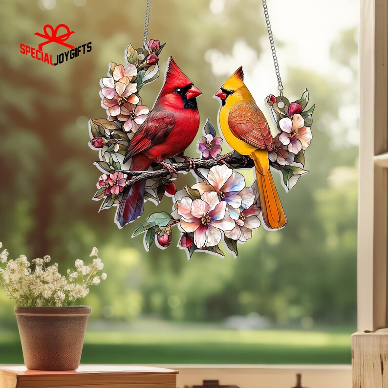 Large Cardinal Display Cardinal Suncatcher, Male and Female Cardinal Lovebirds Suncatcher ...