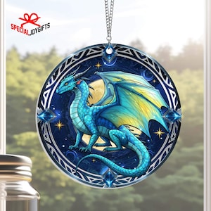 Blue Dragon Suncatcher, Dragon Window Decor, Dragon Gift, Halloween Dragon Ornament, Housewarming Gift Decor, Fantasy Dragon Acrylic Hanging