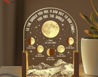 Personalized Moons Phase with Kids Names, Dad Moons Phase Night Light, Father’s Day Gift Dad, Custom Moon Phase Gift For Grandpa, Papa Gifts