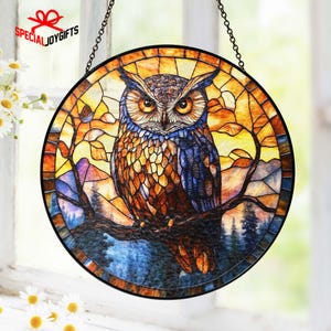 Owl Bird Stained Glass Suncatcher, Owl Lover Gifts, Stained Glass Owl Home Decor, Owl Bird Lover Gift, Stained Glass Bird Home Decor