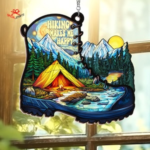 Hiking Suncatcher Ornament, Hiking Boot Ornament, Adventure Ornament, Mountain hiking Ornament, Hiker Ornament, Climbing Gifts, Camping Gift