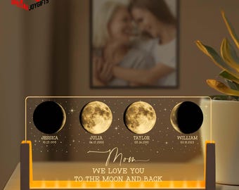 Personalized Moons Phase with Kids Names, Custom Moons Phase Night Light, Birthday Gift For Mom, Gift for Mama,Custom Night light Moon Phase