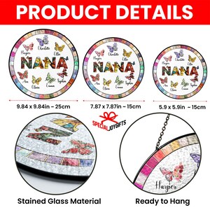 Atrapasueños de cristal personalizado para abuela, regalo para el Día de la Madre, mariposa y flor del mes de nacimiento personalizados con los nombres de los nietos, regalos para mamá imagen 9