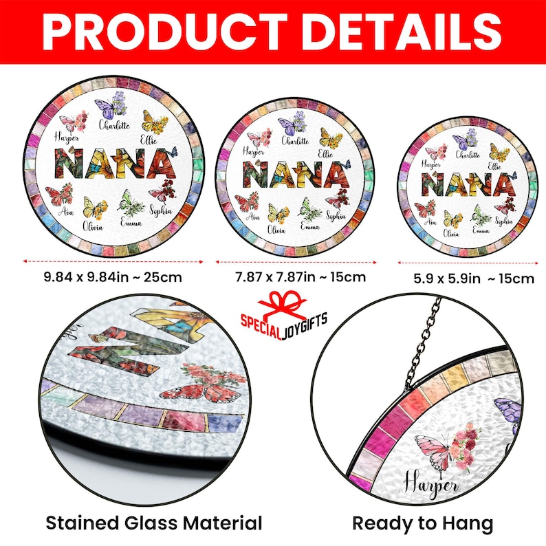 Atrapasueños de cristal personalizado para abuela, regalo para el Día de la Madre, mariposa y flor del mes de nacimiento personalizados con los nombres de los nietos, regalos para mamá imagen 9