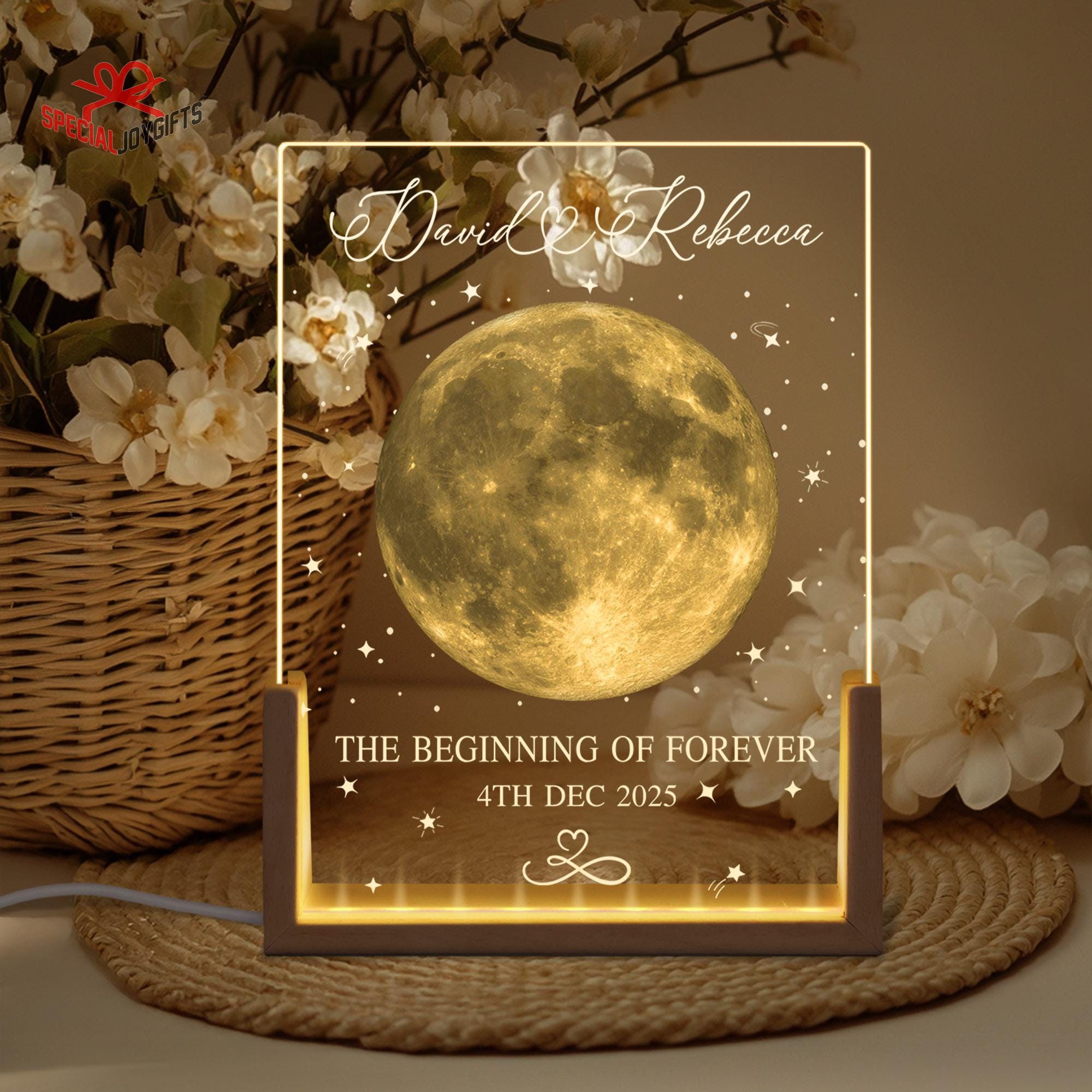 Personalized Moon Phase LED Night Light, Couple Anniversary Gift ...