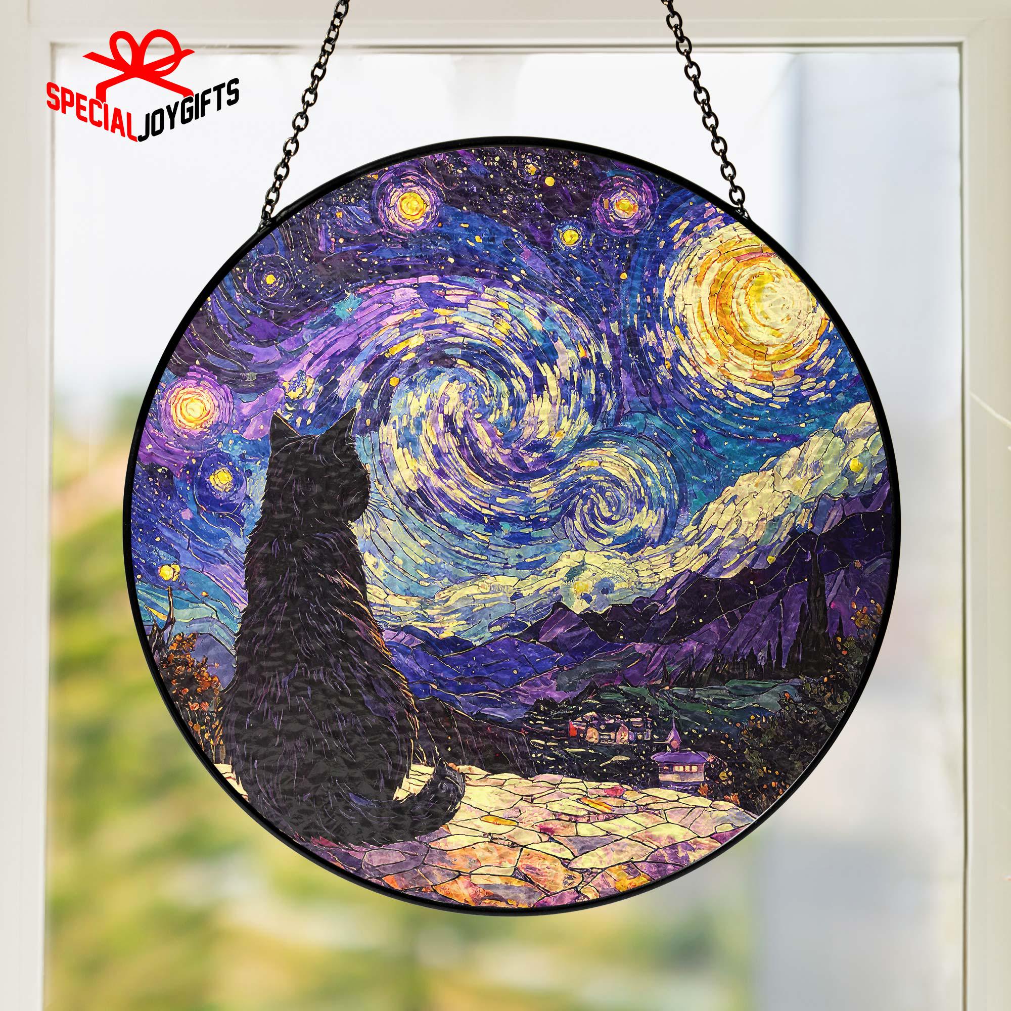 Cat Memorial Stained Glass, Black Cat Glass Suncatcher,mothers Day Gift ...