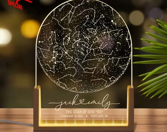 Personalized Star Map Night Light | Custom Night Sky Gifts | Engagement Constellation Lamp | Anniversary Gift for Him & Her|Star Map by date