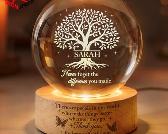 Thank You Gift, Personalized Crystal Ball Night Light, Appreciation Gift, Mentor Gift, Gift for Coworker, Gift for Teacher, Retired Coworker