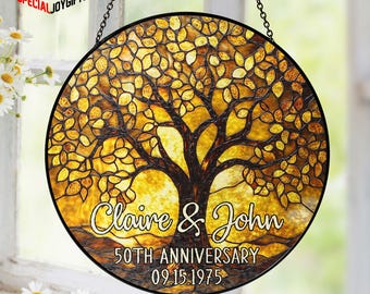 Personalized 50th Wedding Anniversary Stained Glass Suncatcher, Golden Anniversary Gift, 50th Anniversary Gift, Anniversary Gift,Couple Gift