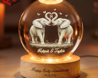 14th Ivory Wedding Anniversary Crystal Ball Night Light, 14th Anniversary Gift, Ivory Anniversary Gift, Couples Gift, The Ivory Year Gift