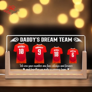 Personalised Fathers Day Football Night Light, Dad&#39;s Dream Team, Personalised Gift for Daddy, Dad Football LED Night Light, Gifts For Dad