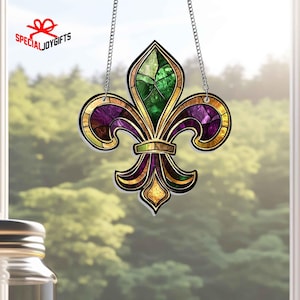 Fleur De Lis Suncatcher Window Hanging, Louisiana Fleur De Lis, Mardi Gras Fat Tuesday Gift, Flower de Luce, Mardi Gras Louisiana Suncatcher