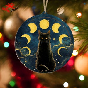 Cat On Moon Suncatcher Ornament, Black Cat Decoration, Cat Lovers Gift, Home Decor, Cat Mom Gift, Halloween Black Cat Gift, Cat Owner Gift