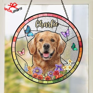 Custom Dog Portrait Stained Glass Suncatcher, Pet Memorial Stained Glass Photo Suncatcher, Dog Memorial Gift, Custom Dog Portrait from Photo