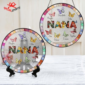 Atrapasueños de cristal personalizado para abuela, regalo para el Día de la Madre, mariposa y flor del mes de nacimiento personalizados con los nombres de los nietos, regalos para mamá imagen 6