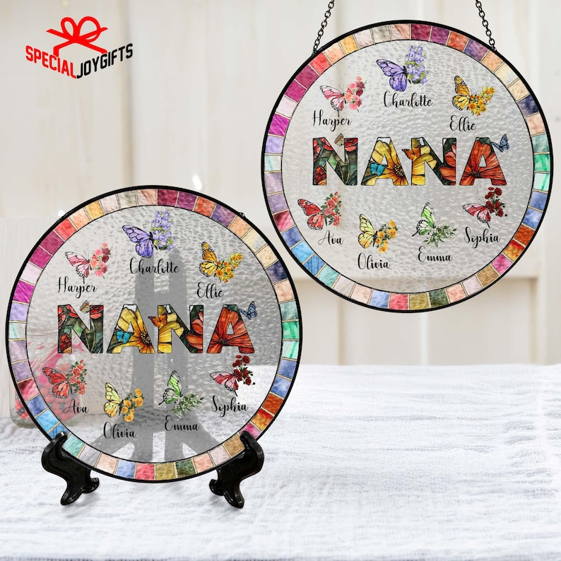 Atrapasueños de cristal personalizado para abuela, regalo para el Día de la Madre, mariposa y flor del mes de nacimiento personalizados con los nombres de los nietos, regalos para mamá imagen 6